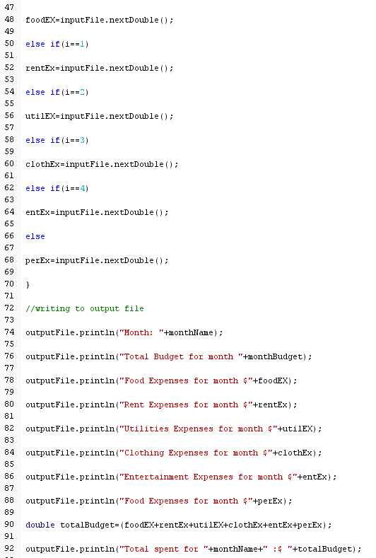 budget information from a file and writes the output to a separate