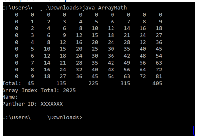Java program: - Program must be named: ArrayMath.java - Make sure the
