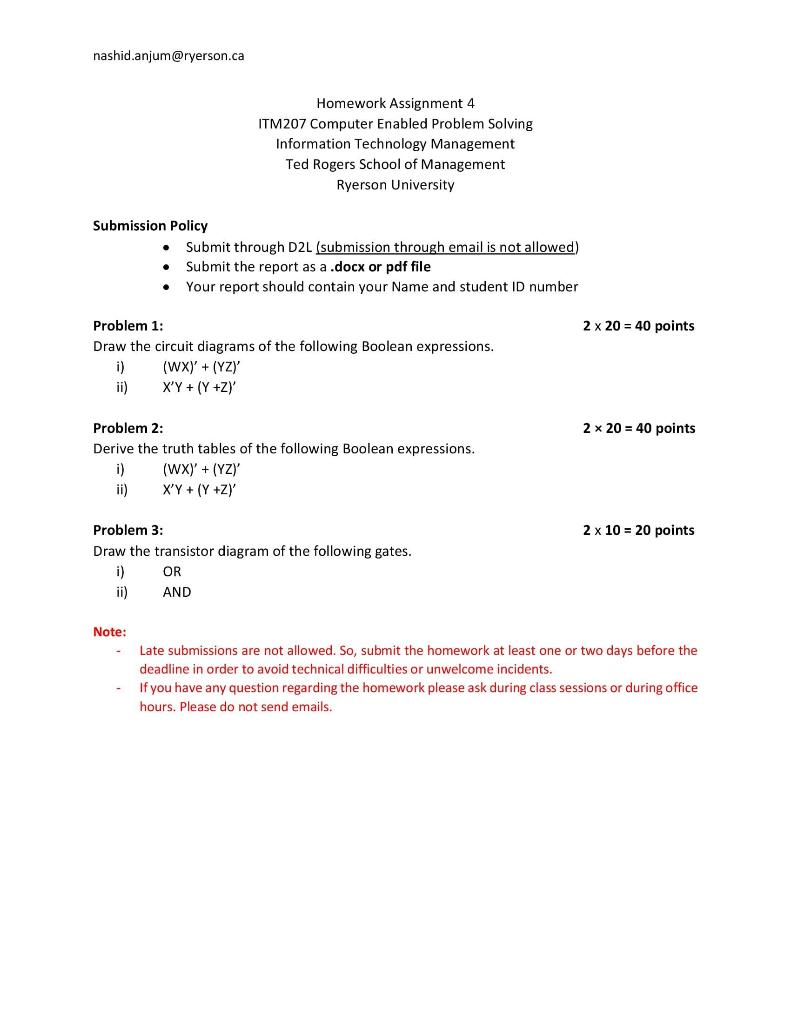  Homework Assignment 4 ITM207 Computer Enabled Problem Solving Information Technology Management