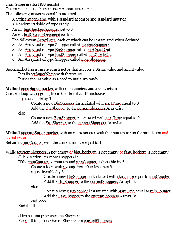Stuck on this SuperMarket Class, Java please! class Supermarket ( 80 points)