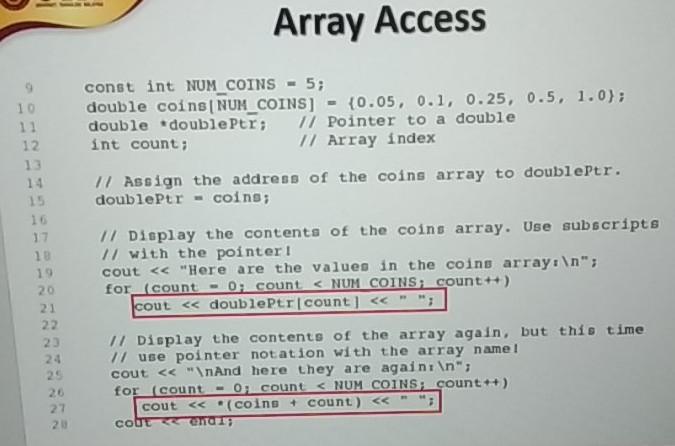  please write in c++ Array Access 10 11 12 13 14