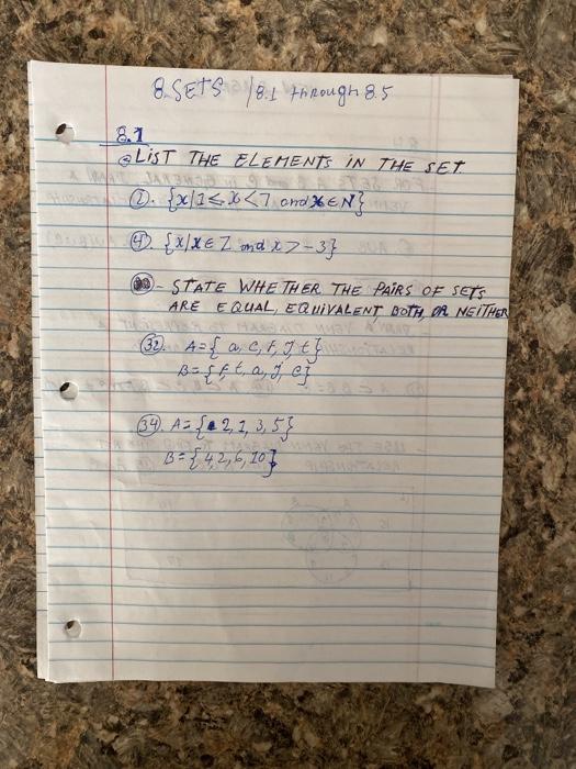  8 Sets / 8.1 through 8.5 8.1 List THE ELEMENTS IN