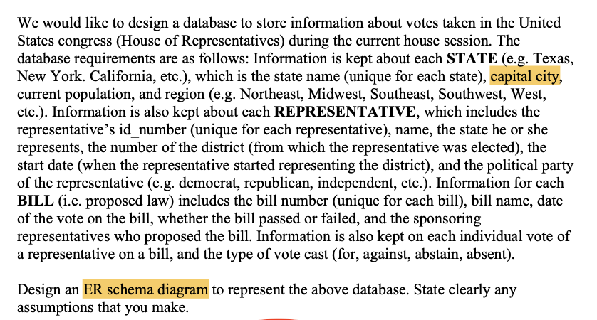 We would like to design a database to store information about