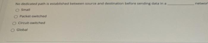  networ No dedicated path is established between source and destination before