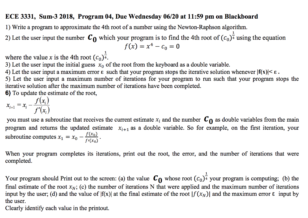  C program in Xcode ECE 3331, Sum-3 2018, Program 04, Due