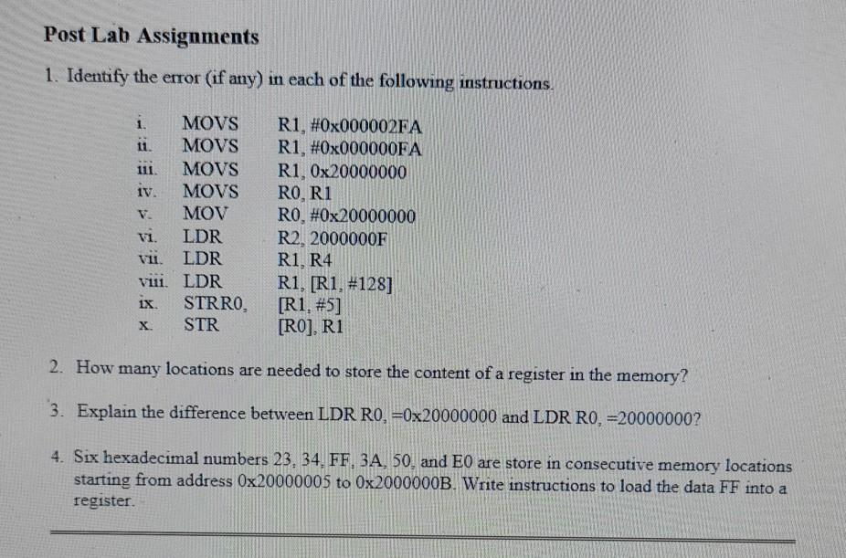  please solve ASAP Post Lab Assignments 1. Identify the error (if