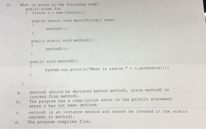  What is wrong in the following code? public class Foo {Circle