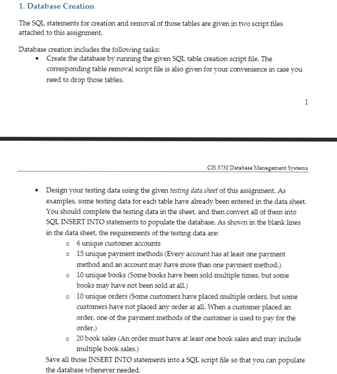 1. In this assignment, you will create an Online Bookstore Database using