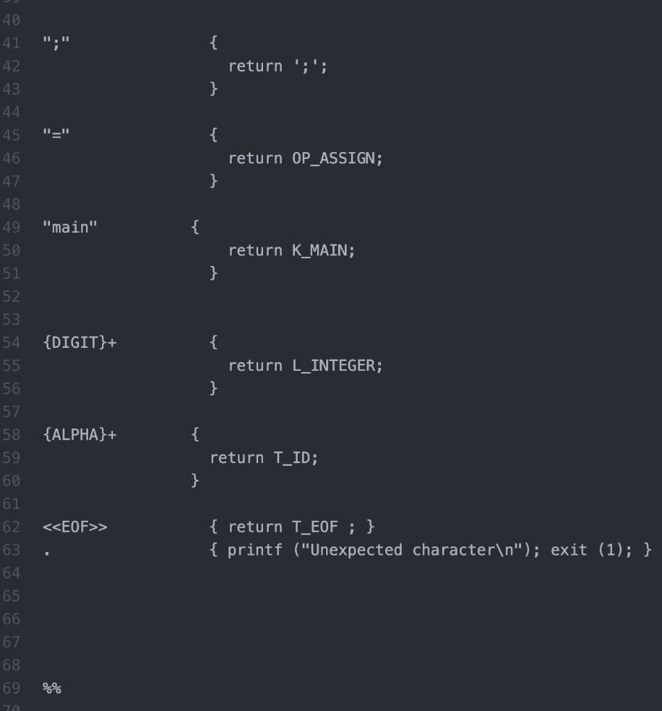 the rule's file to recognize the below strings and tokens. The token