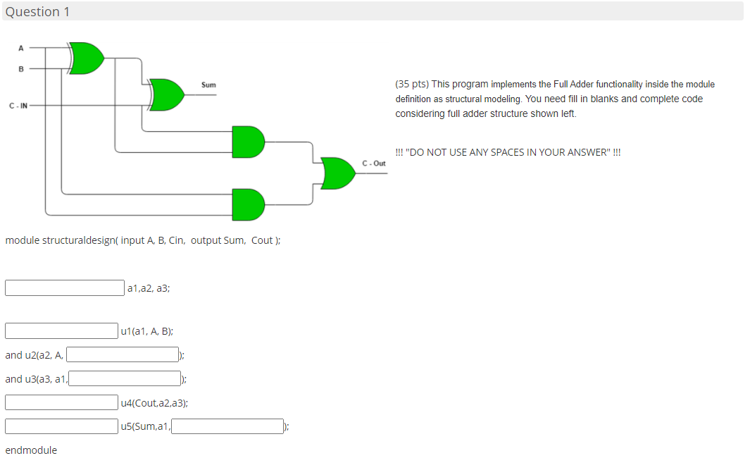  Question 1 A B Sum (35 pts) This program implements the