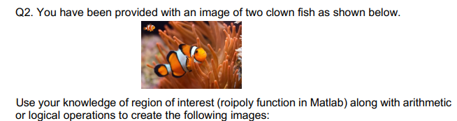 use matlab image processing tool and include the actual code Q2.