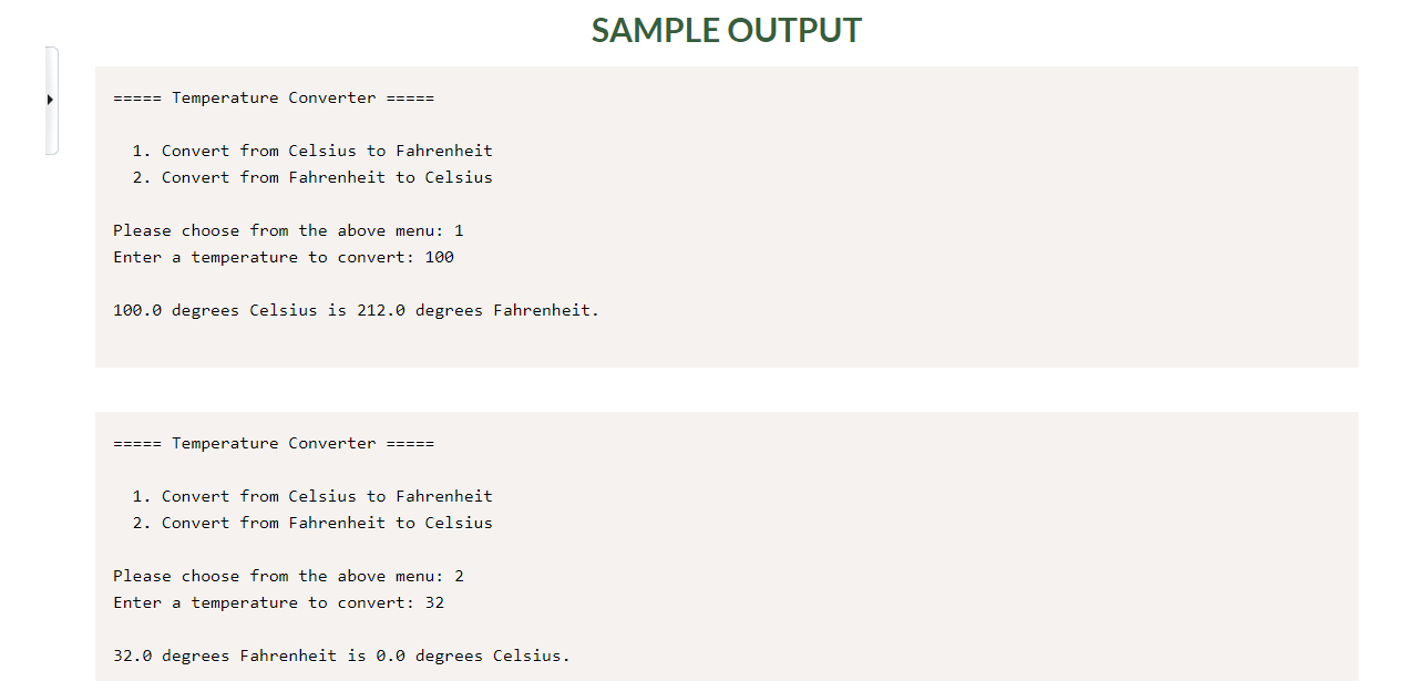 to Celsius. Once the conversion has been established the user is prompted
