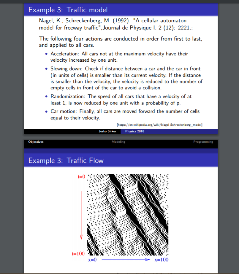 The Nagel-Schreckenberg cellular automata (30 points) (a) (20 pts) Starting from the