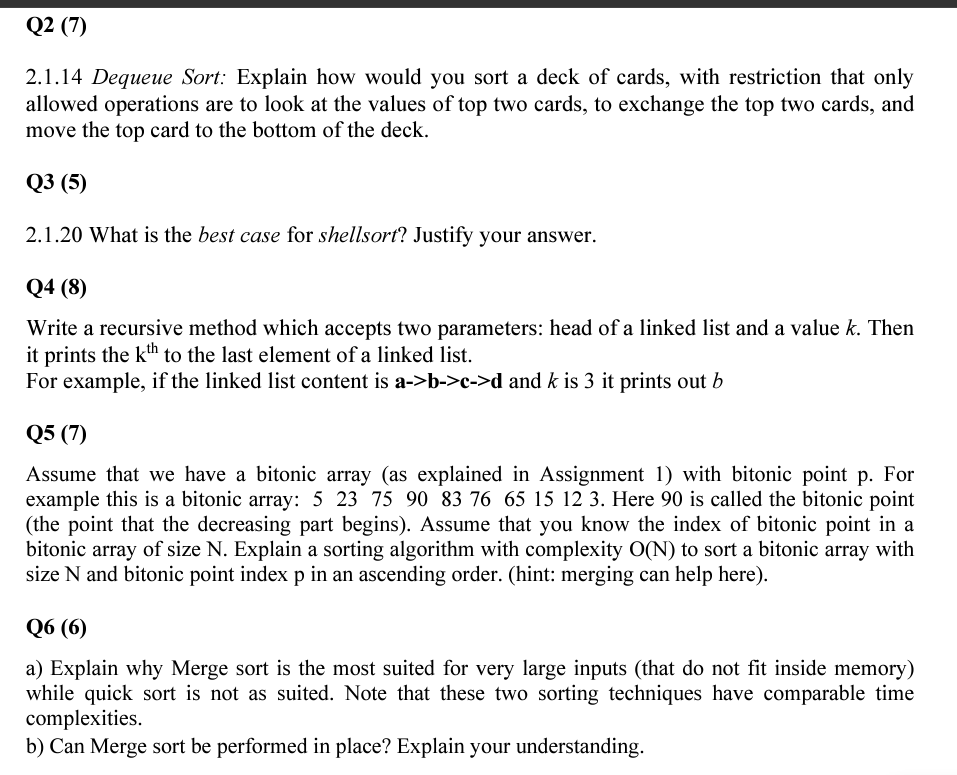  Q2(7) 2.1.14 Dequeue Sort: Explain how would you sort a deck