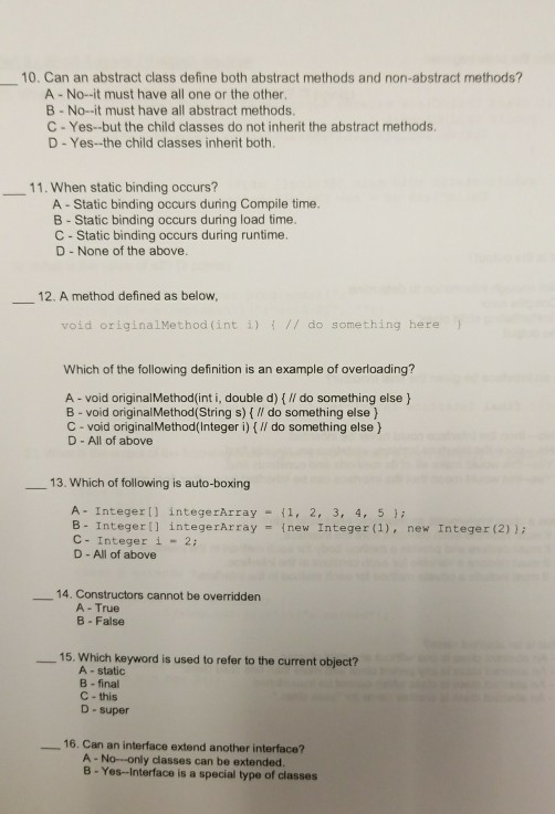  10. Can an abstract class define both abstract methods and non-abstract