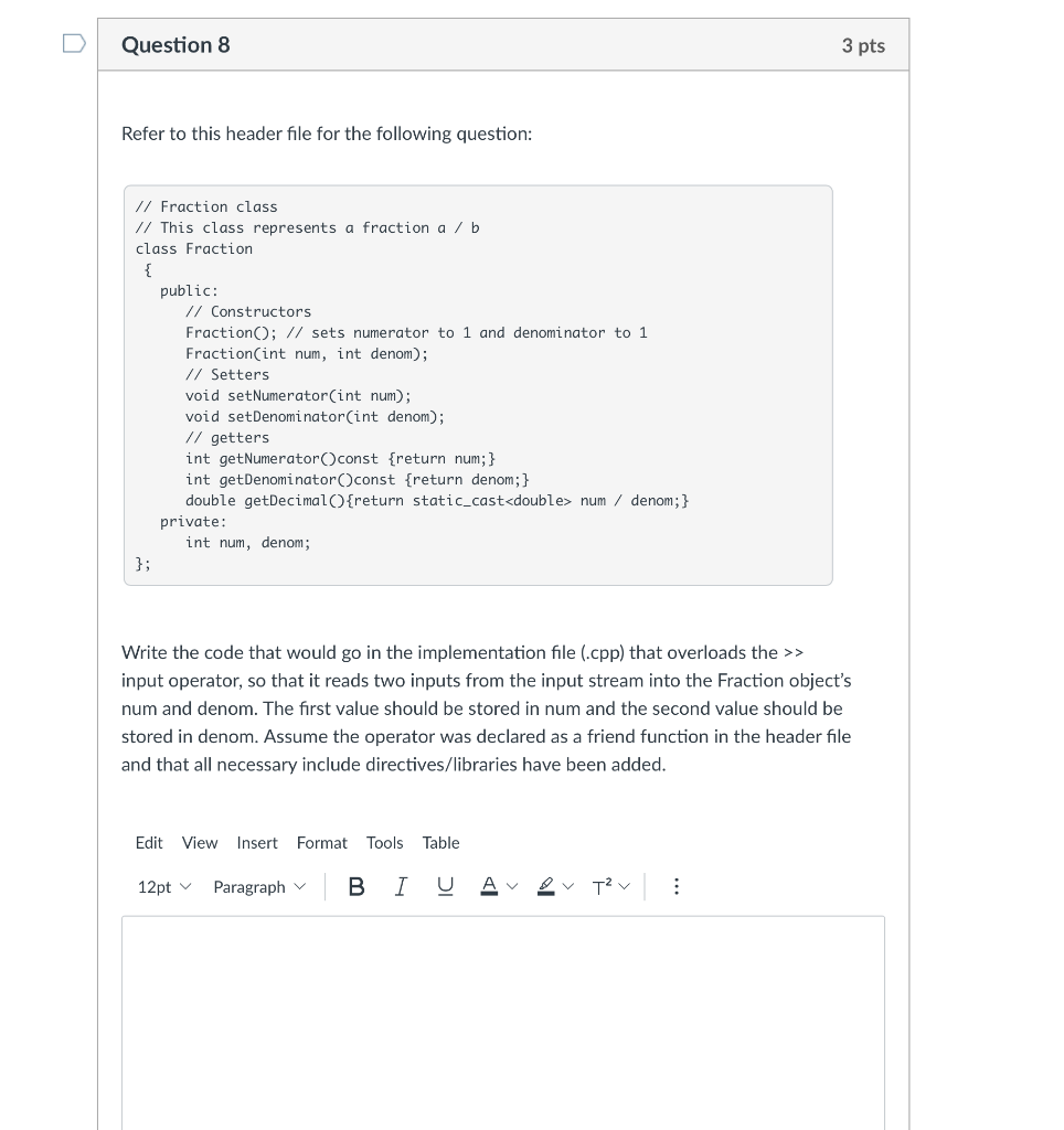 please i need this asap C++ Data Structure Question 8 3 pts