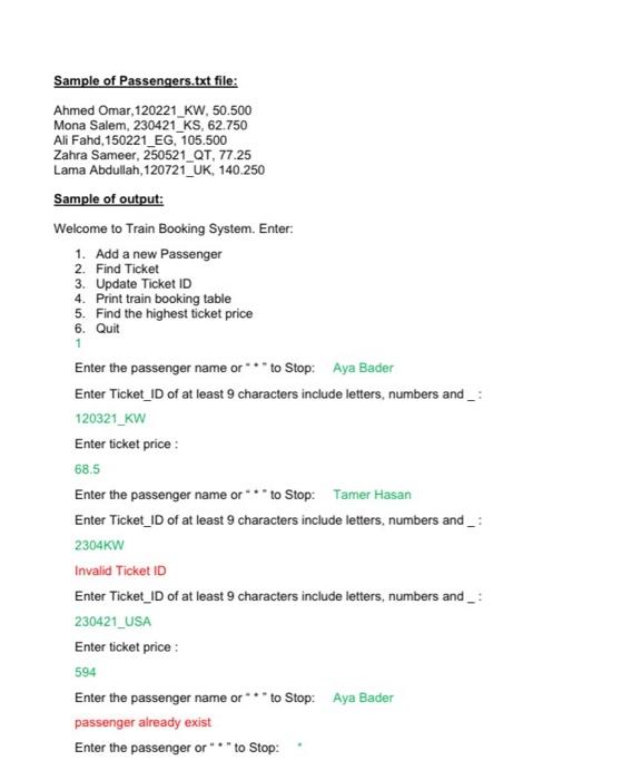 and write the code Project: Train Booking System This project will implement