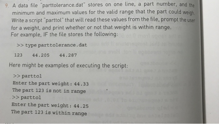  Using matlab program A data file "parttolerance.dat" stores on one line,