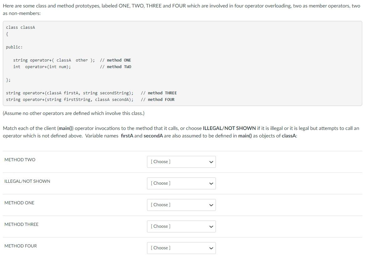  Here are some class and method prototypes, labeled ONE, TWO, THREE