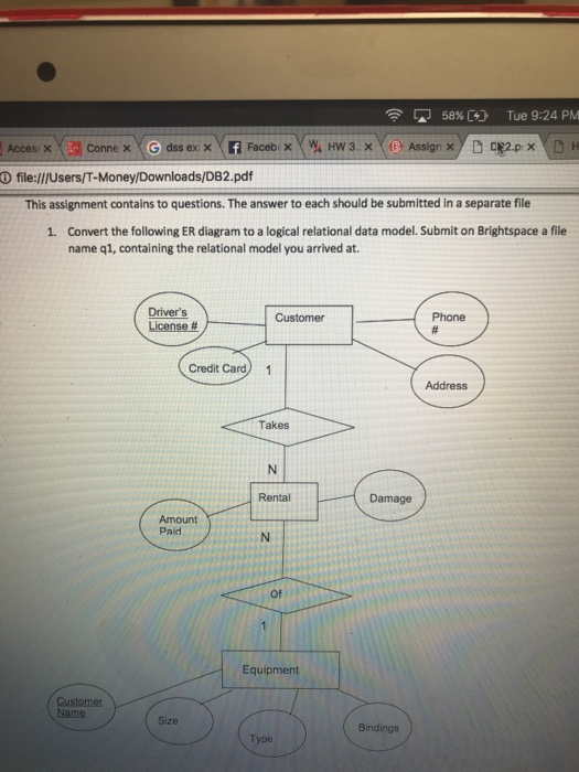  Need help converting ER diagram into logical data relational model 58%