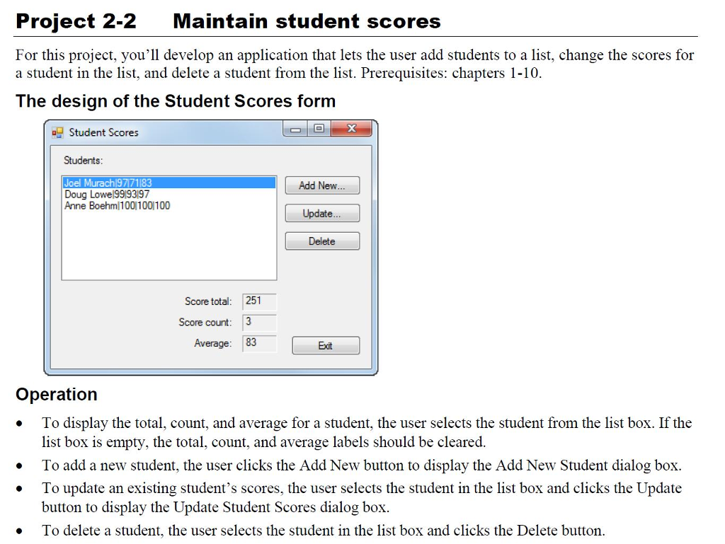 Project 2-2 Maintain Student Scores VB.NET VISUAL BASIC CODE Project 2-2 Maintain