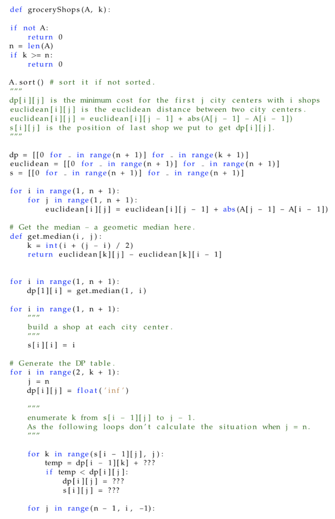 grocery shops in a new city. The city has a straight line
