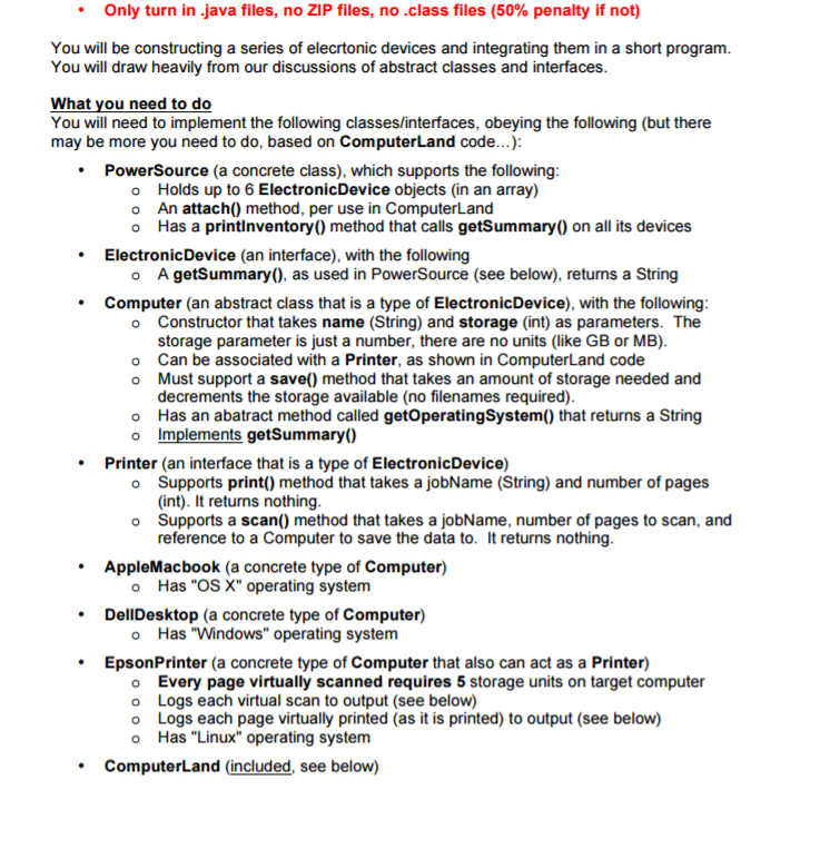 JAVA program. Thank you! You will be constructing a series of elecrtonic