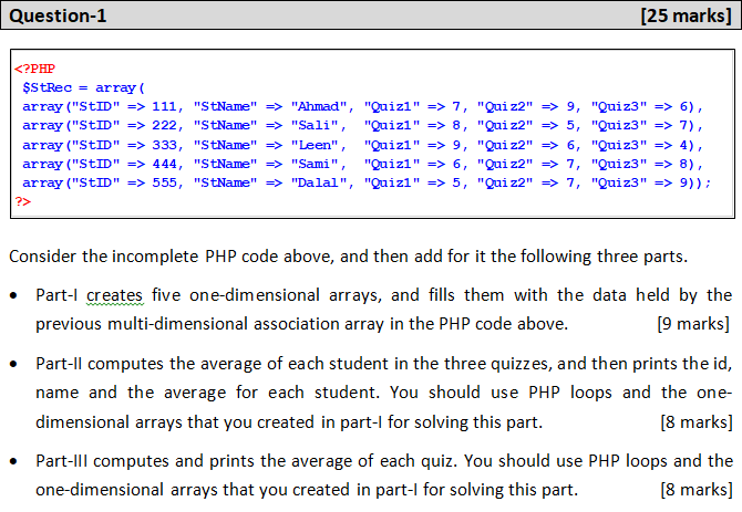  (Writing PHP Script - Associative Array with screen shots) Question-1 [25