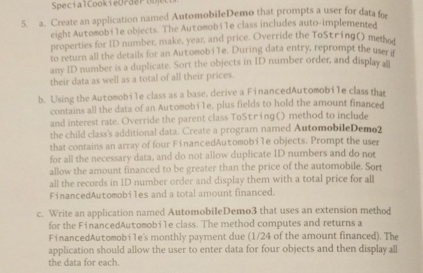 needing C# code to execute this exercise SpecialCookierdeP ouje 5. a.