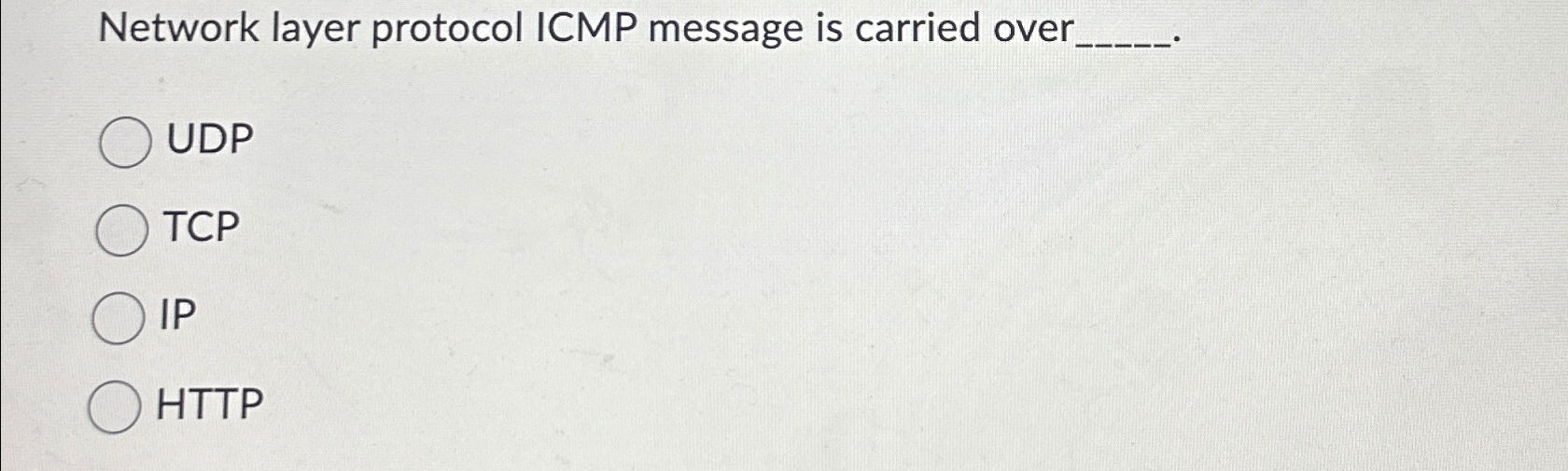  Network layer protocol ICMP message is carried over UDP TCP IP