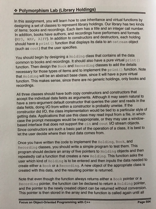  Need help with the following c++ lab that involves polymorphism and