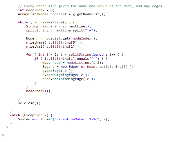 new PrintWriter(outputFile); } catch (Exception x ) { System.err.format("Exception: %s%n", x); System.exit(0);