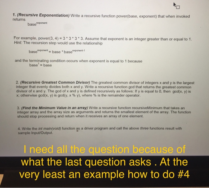  Write a recursive function power(base, exponent) that when invoked returns base^exponent