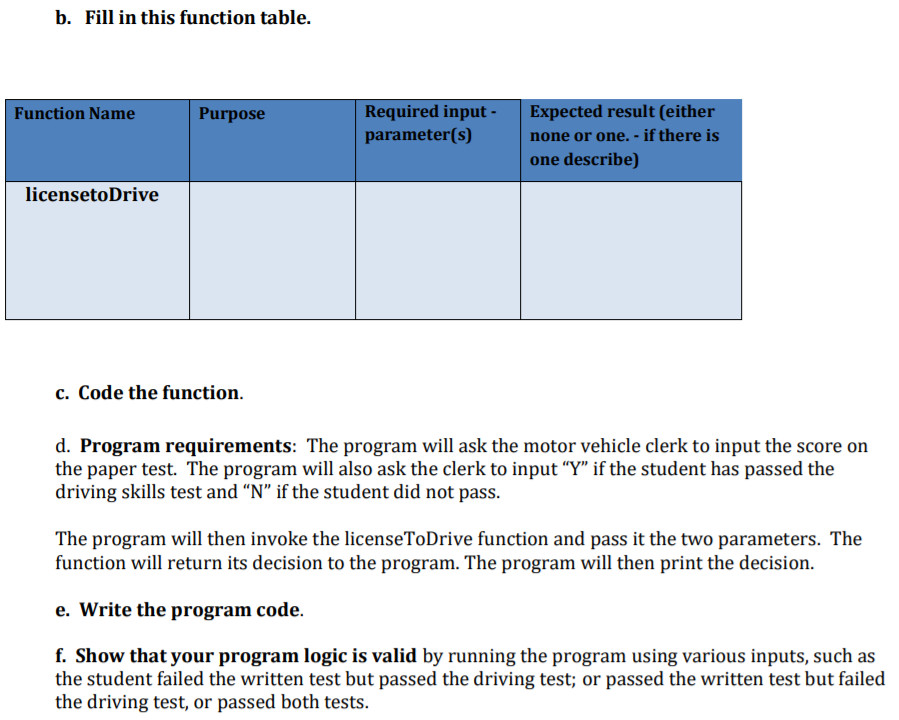function and then fill out the function table. Next step is to