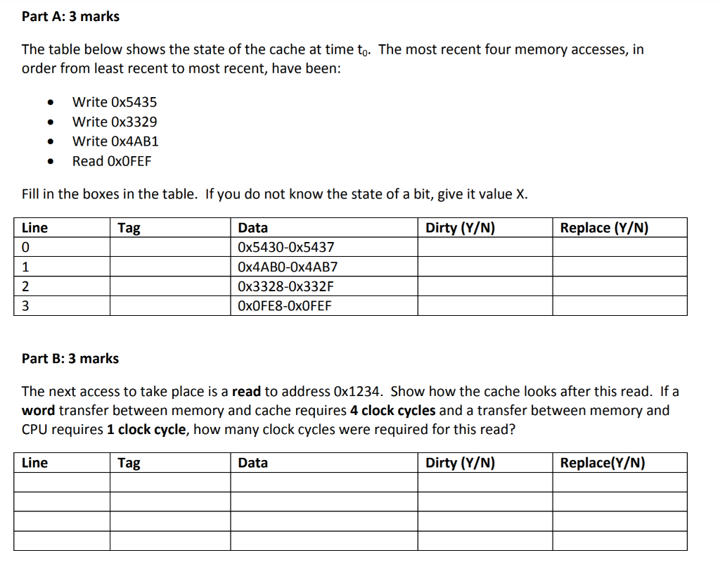 Part A: 3 marks The table below shows the state of