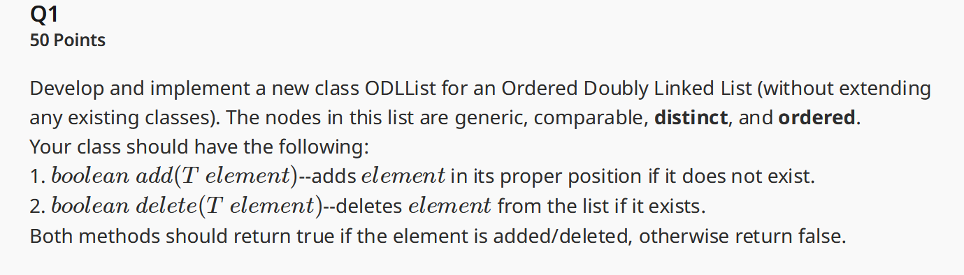  Q1 50 Points Develop and implement a new class ODLList for