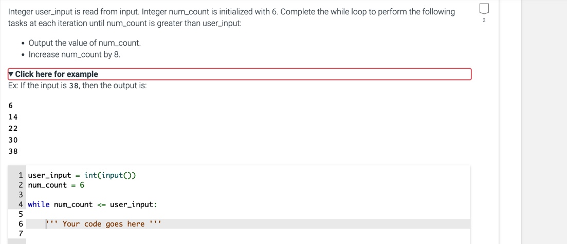  Integer user_input is read from input. Integer num_count is initialized with