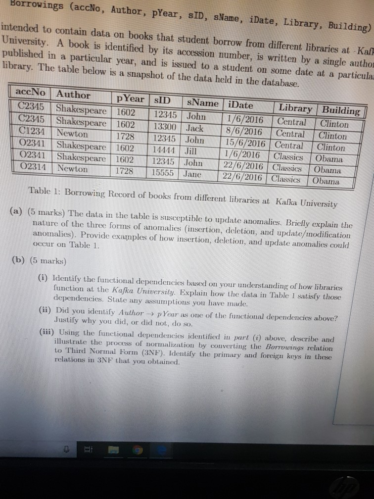  question from pastpaper 2016 transform into 3nf table , most answers