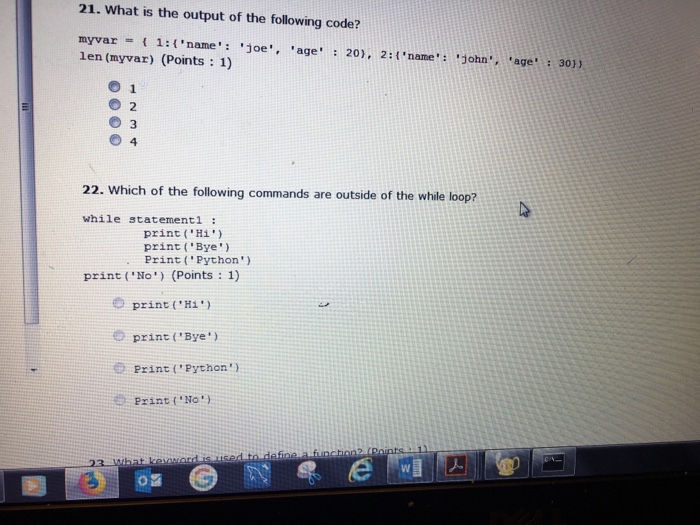 code? def myfun (varl, var2) : print (varl) print (var2) print (varl**var2)