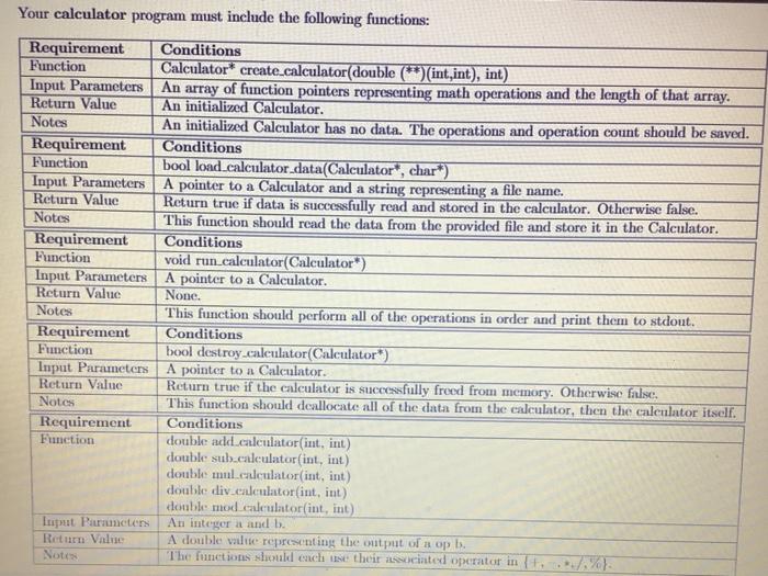 struct for holding calculation operations and data, then write functions to load