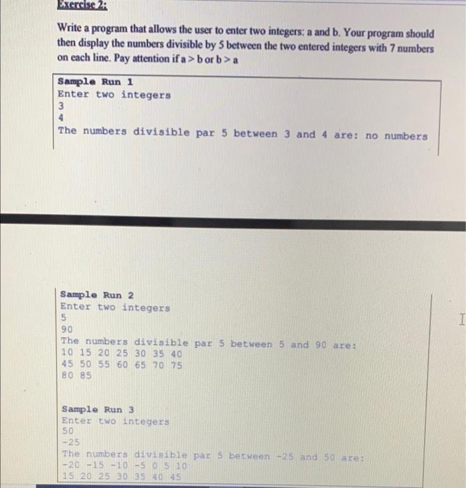 in java language Exercise 2: Write a program that allows the user