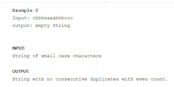 front. The output string should not have any consecutive duplicate characters of
