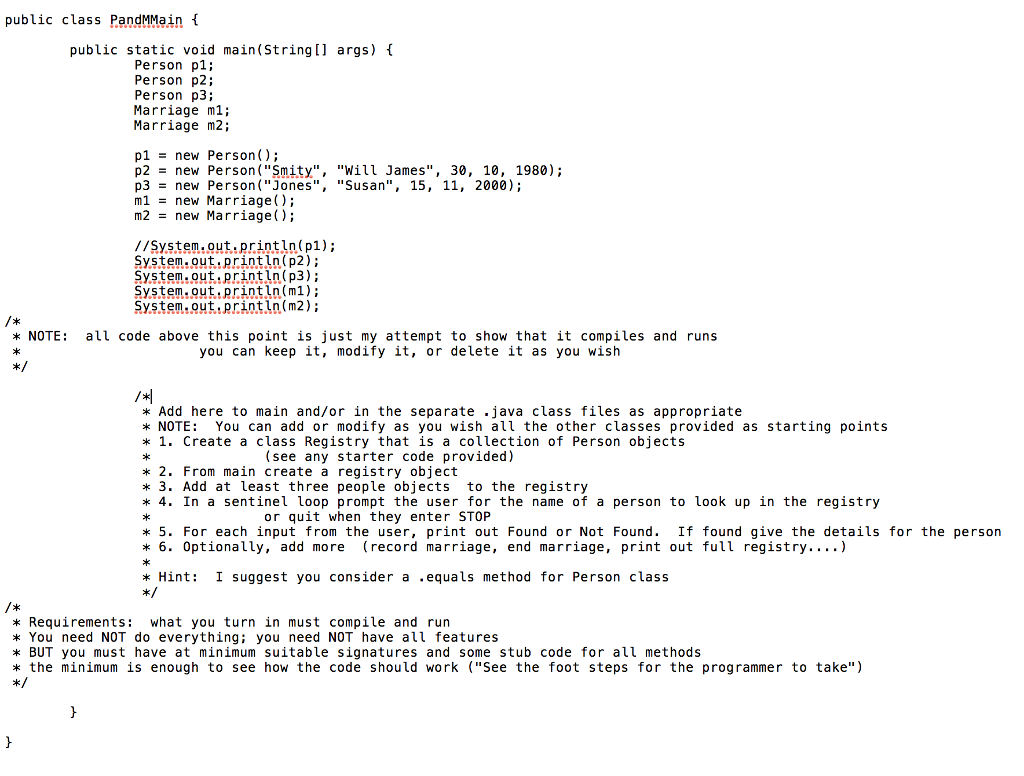 People have a name (you decide the format), age, and sex. Two
