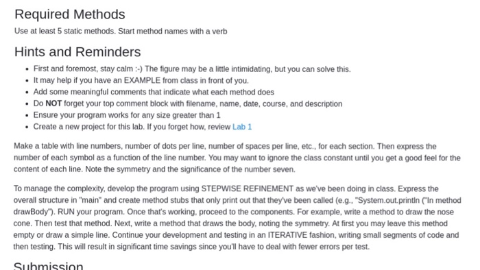 . Learn how to use for-loops .Decompose output to several methods Use