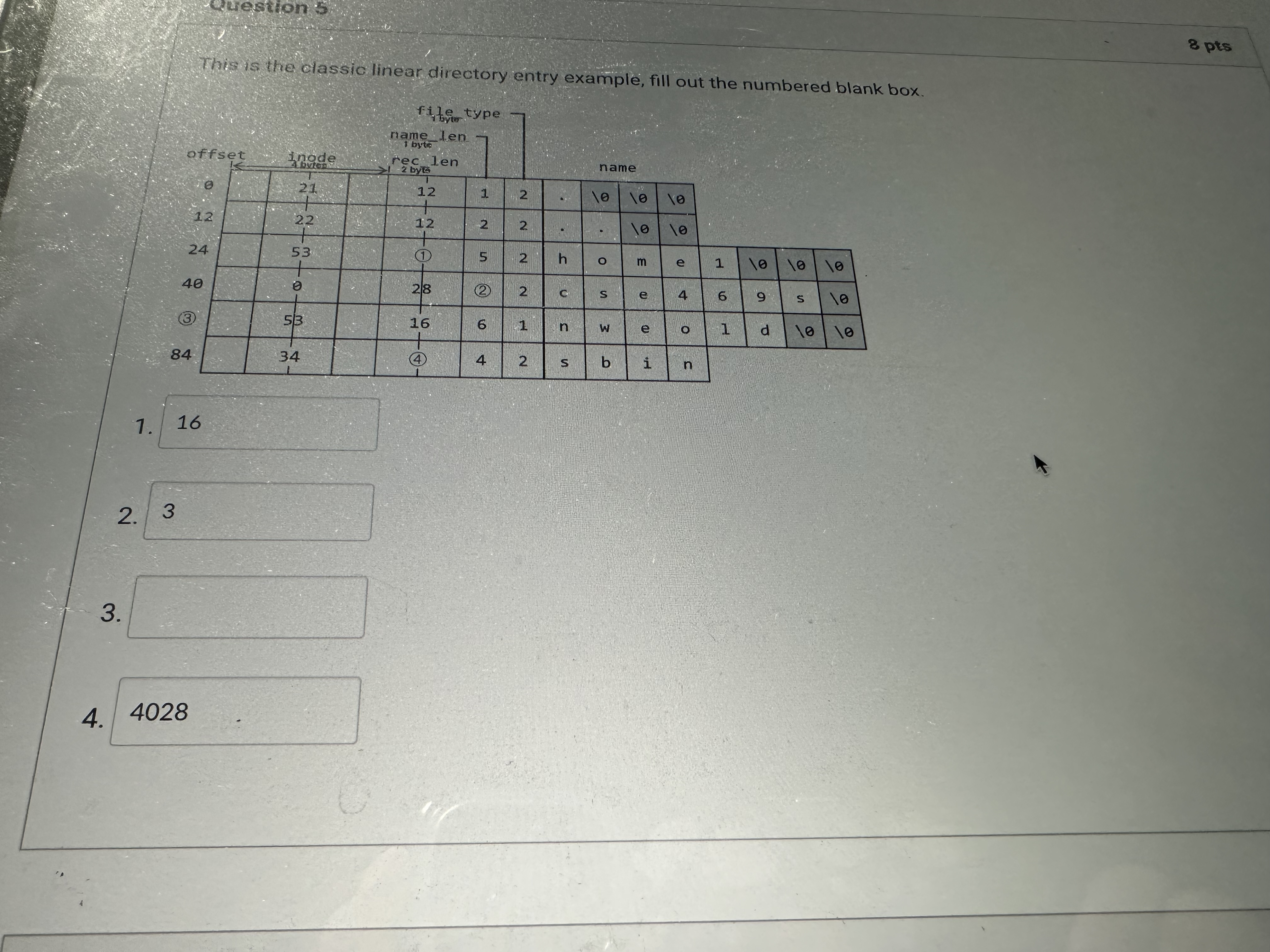  This is the classic linear directory entry example, fill out the