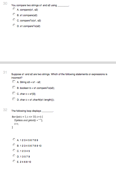 for java You compare two strings s1 and s2 using _. Compare