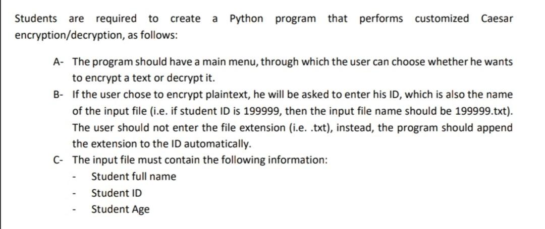 Write paython program that : Python program that performs customized Caesar Students