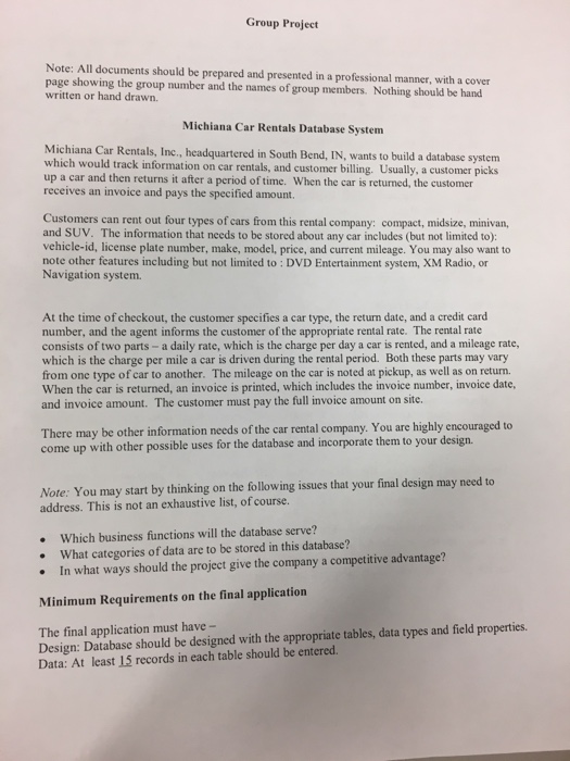  Solve it in access Group Project Note: All documents should be