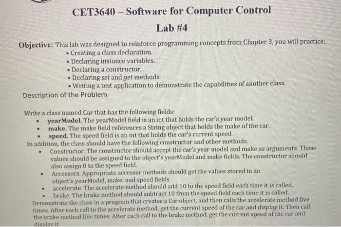 java coding CET3640 - Software for Computer Control Lab #4 Objective: This