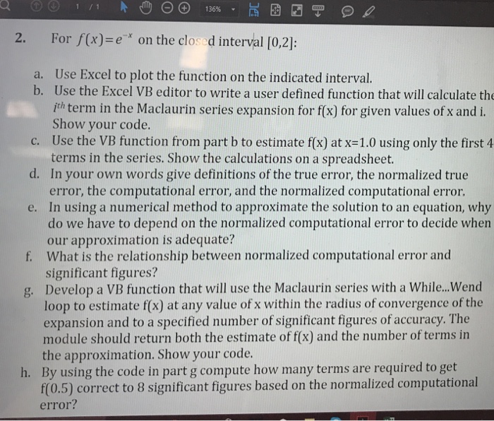  For f(x) = e^-x on the closed interval [0, 2]: a.
